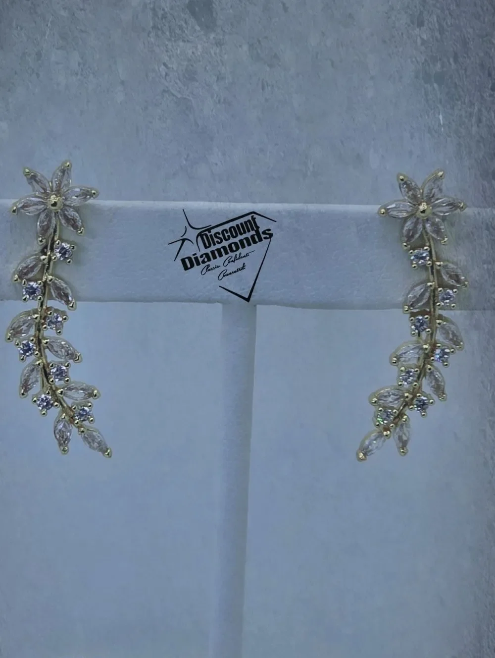 Clear White Moisanitte Ear Climber Earrings on 18K Yellow Gold over 925 Silver